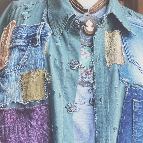 OOAK Custom Patchwork Utility Jacket The Sasha Artisan Reworked XXL - Picture 13 of 15